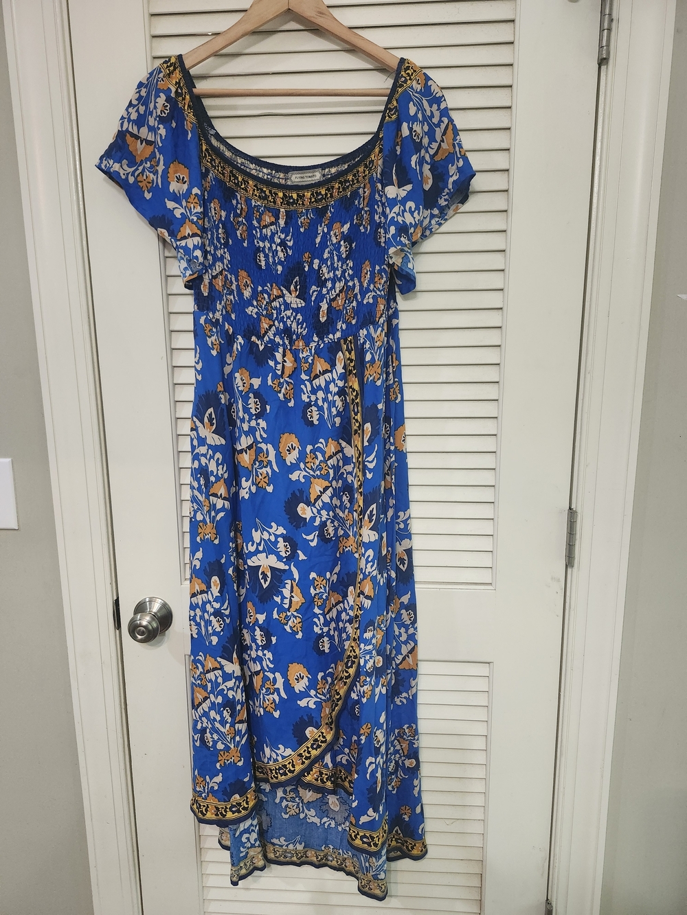 Flying Tomato Blue Floral Maxi Dress with Gold Accents